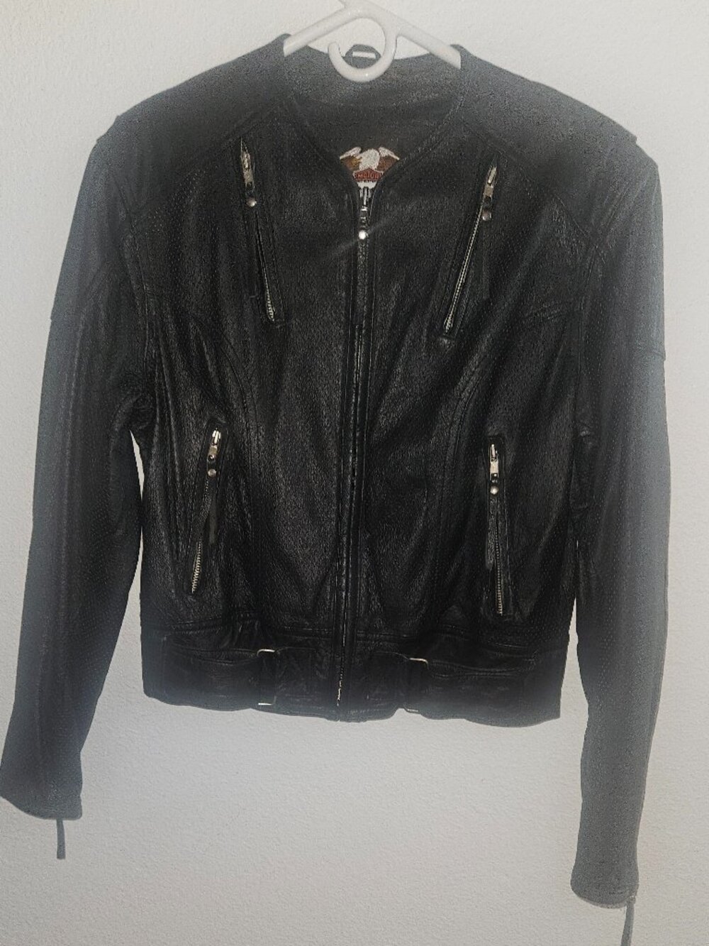 Harley Davidson Women’s size M Black Leather Mesh Biker Jacket {108-1}